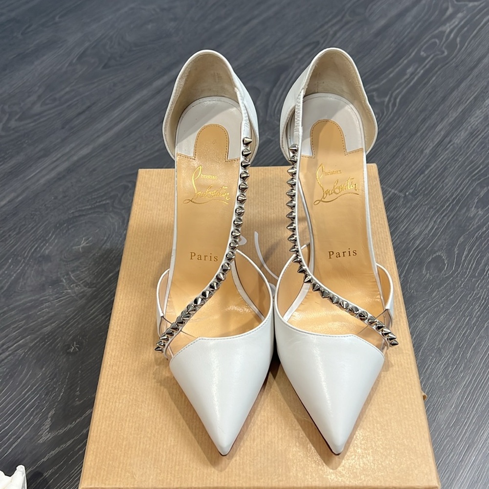 Christian Louboutin White Studded 100mm heels